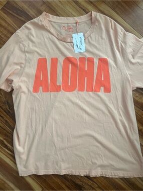 ALOHA Graphic Tee - Light Peach with Coral Print